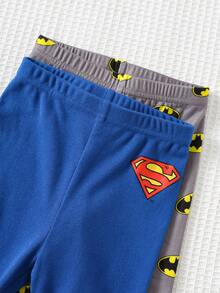 SUPERMAN X Cozy Pixies 4pcs Baby Boy Cartoon Print Soft Knit Crew Neck Long Sleeve Top And Elastic Waist Long Pants Snug Fit Pajama Set, Suitable For Autumn/Winter Boys  Pajamas Fall - Grey - View 7