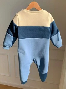 SHEIN Baby Jungen Farbblock Strick Kragen Langarm Jumpsuit, weich & bequem, vielseitig kombinierbar, geeignet für Herbst & Winter
