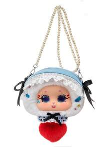 Alice In Wonderland Vinyl Bag - Doll-Style Backpack With Pearl Chain, Kawaii Purse For Girls