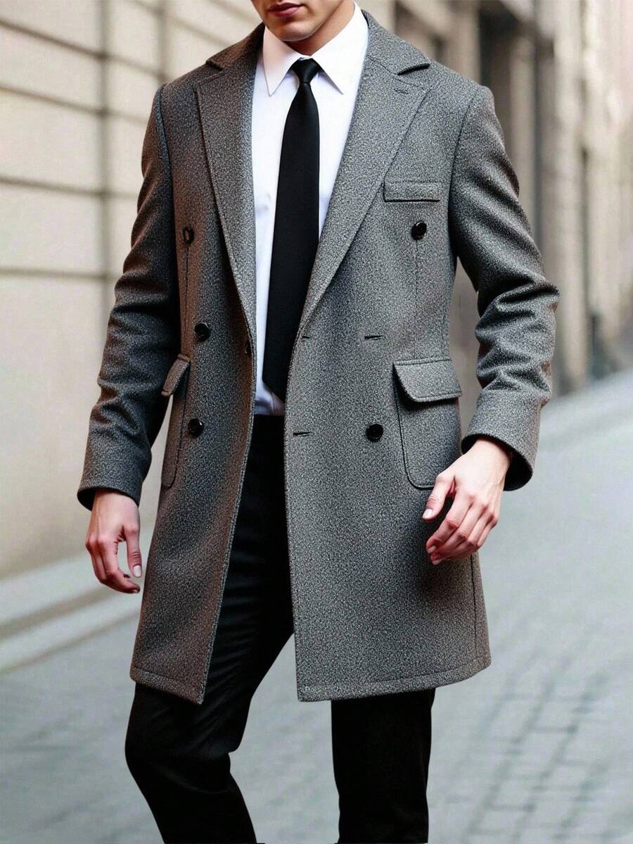 SHEIN 1 件青少年男孩绅士风格单件深灰色百搭时尚长夹克，绅士高端西装长外套，优雅学院风个性化服装，日常休闲外套，优雅简约风格秋冬长外套，适合婚礼、婚礼嘉宾、花童、戒指男孩