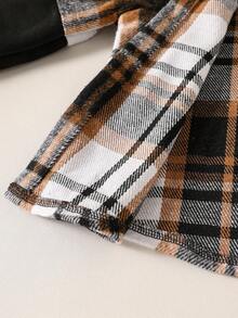 SHEIN 2pcs/Set Young Boy Casual Plaid Patchwork Hooded Jacket And Sweatpants Set, Suitable For Autumn/Winter Fall - Multicolor - View 6