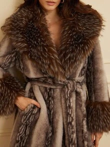 GENKIRA 2025新款仿狐狸毛大衣女款水貂皮大衣全貂皮大衣中长款皮草夹克 - 灰色 - 查看 8