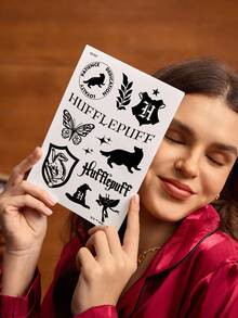 HARRY POTTER X SHEIN FanGlow 1 pezzo Adesivo tatuaggio semi-permanente al succo d'erbe Tassorosso, che dura 14 giorni senza sbiadire o riflettere, adatto per spalla, collo, clavicola, braccio, tatuaggio artistico per il corpo