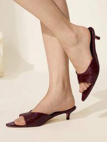CUCCOO CHICEST Women's Burgundy Pointed Toe Kitten Heel Elegant Slip-On Sandals, Faux Leather, Suitable For Commuting, Work, Afternoon Tea, Vacation, All-Match Versatile, Halloween - Burgundy - View 4