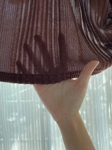 SHEIN Playful Pals Young Girl' Casual Versatile Ribbed Fabric High Neck Elastic Waist Flared Long Sleeve Dress, Autumn/Winter Fall - Brown - View 12