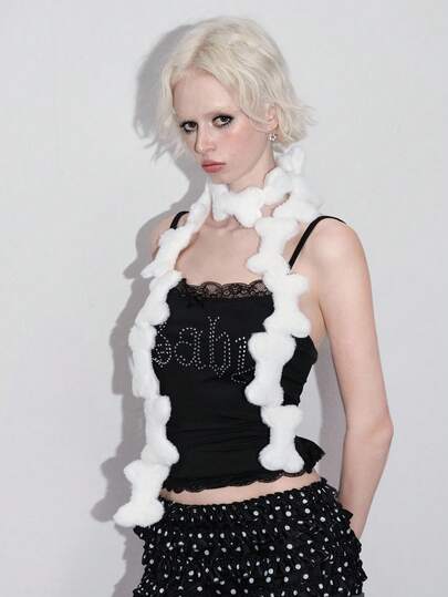 Anime 1pc White Y2K Soft Cute Bone Shaped Scarf, Unique Subculture 3D Decor Scarf, Suitable For College, Streetwear, Casual, Photography