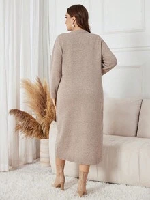 Modelyn Plus Size Elegant Beaded Embellished Knit Dress, Autumn/Winter Cosy Joli Plus Size - Grey - View 2