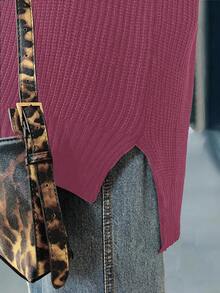 Calvaya 大码休闲宽松V领纯色毛衣背心 - 玫紅色 - 查看 5