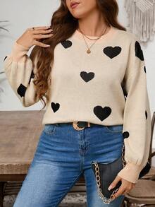 Modelyn Suéter holgado de manga larga con estampado de corazón para mujer de talla grande, uso casual de todos los días