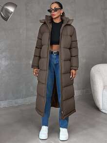 EURMUSE 女士保暖超大二合一防水连帽长款冬季外套