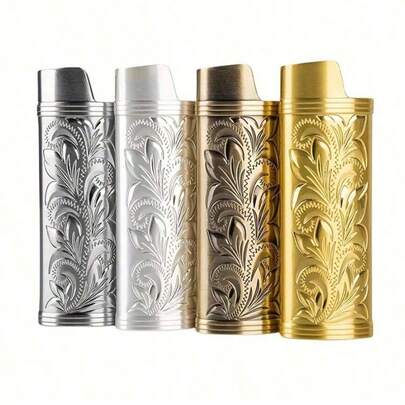 1pc Vintage Fortune Flower Pattern Metal Lighter Case, Fits BIC J6 Full Size Lighter - Stylish & Durable Lighter Cover, Retro Arabesque Metal Lighter Case, Windproof & Simple Vintage Sturdy