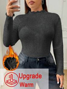 SHEIN EZwear 加大码女式加厚保暖立领长袖紧身T恤，秋冬保暖款 - 深灰色 - 查看 1