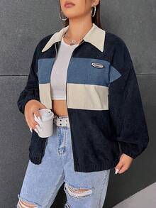 SHEIN EZwear 秋冬大码拼色拉链夹克 - 彩色 - 查看 3