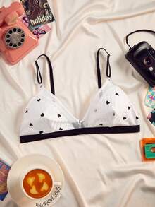 SHEIN Heart Print Mesh Patchwork Lingerie, Fashionable & Minimalist - Black and White - View 7