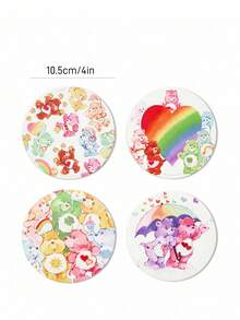 SHEIN X Care Bears 杯垫4件套，吸水饮料杯垫带支架，热带度假风格陶瓷饮料杯垫，用于保护桌面，茶几装饰，非常适合家居装饰，搬家礼物 - 彩色 - 查看 3