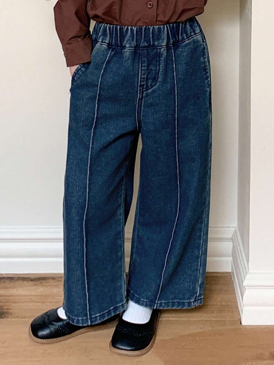 DAZY 年轻女孩休闲日常水洗阔腿牛仔裤 - 藍色 - 查看 1