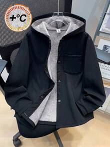 SHEIN 男童休闲韩版可爱胸贴袋保暖编织外套秋冬款 - 黑色 - 查看 5