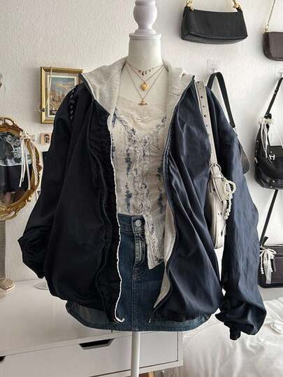 Lalippa Women's Casual Loose Zip-Up Hooded Long Sleeve Jacket, Autumn