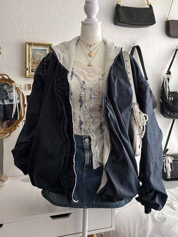 Lalippa Women's Casual Loose Zip-Up Hooded Long Sleeve Jacket, Autumn