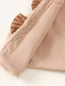 2 件套幼儿女童针织罗纹高领长袖连衣裙和无袖毛绒背心，配蝴蝶结拼接拼色开衫，优雅时尚可爱连衣裙套装，秋冬 - 棕色 - 查看 7
