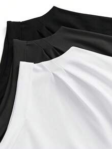 Chiquease Women's Summer Solid Color Stand Collar Pleated Casual Tank Top