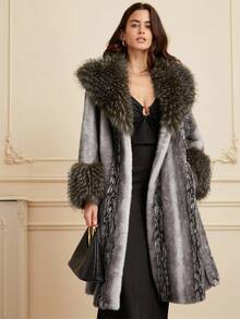 GENKIRA 2025新款仿狐狸毛大衣女款水貂皮大衣全貂皮大衣中长款皮草夹克 - 灰色 - 查看 4