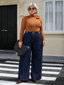 EMERY ROSE Jeans de mezclilla lavada de unicolor elegante para mujer de talla grande