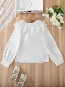 1pc Girls' White Large Lapel Pleated Double-Layer Lace Ruffle Collar Button Front Bow Cuff Lantern Sleeve Elegant Princess Blouse, Spring/Autumn (Sibling Outfits Matching Outfits, 2 Pieces Sold Separately)