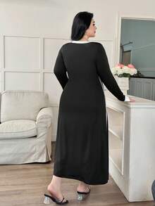 Modelyn Modisches Lässig Sexy Kleid in Große Größen für Damen, hochelastisches, weiches und bequemes besticktes Kleid, Lässig Kleid für junge Damen - Schwarz und Weiss - Übersicht 2
