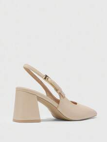 CUCCOO BIZCHIC Women's Fashion Burgundy Open Back Pointed Toe Chunky Heels Pumps, Classic Minimalist Design For Commute, Date, Party, Holiday, Wedding - Apricot - View 8