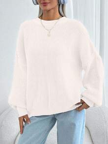 SHEIN Women Solid Color Round Neck Drop Shoulder Chunky Pullover