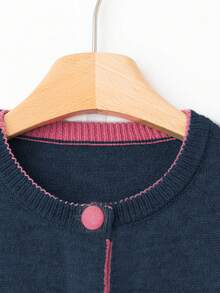 Franclia Áo khoác len cổ tròn dáng rộng Colorblock phong cách Blogger, hàng mới về từ Châu Âu và Châu Mỹ - Màu xanh hải quân - Xem 5