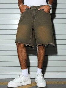 PAVTROS Men's Solid Color Frayed Edge Pocket Loose Casual Denim Shorts - Blue - View 4