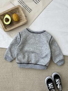 SHEIN Sudadera de cuello redondo con forro térmico para bebés niños, cómoda y versátil para todo uso, adecuada para interior, exterior, uso diario, deportes, juego, fiesta, sesión de fotos en otoño/invierno, ropa de bebé niño, ropa de bebé niño de manga larga, conjunto de otoño para bebé niño, sudadera de bebé niño