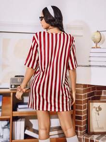 SHEIN Casual Loose Striped Fish Print Contrast Color Women's Nightgown - Multicolor - View 2