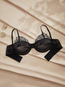 Charlaine 1pc Black Underwired 3/4 Cup Lace Trim Bra, Women's Lingerie Bra For Everyday, Office, Casual, Sensual - Black - View 8