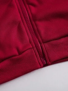SHEIN Elladie kids 2 件套年轻女孩优雅修身夹克和高腰阔腿裤套装，春秋 - 紅色 - 查看 7