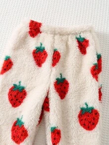 Cozy Pixies 2pcs Baby Girl Strawberry Pattern Thermal Lined Crew Neck Long Sleeve Sweatshirt Set, Suitable For Autumn/Winter Fall - Apricot - View 6