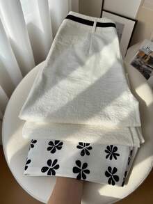 Franclia Quần ống đứng thường ngày dành cho nữ có cạp chun, dây đai và cổ tay áo in họa tiết, vừa vặn thoải mái, quần ống đứng màu trắng, tiệc mừng lễ Tạ ơn năm mới mùa thu - Màu be - Xem 4