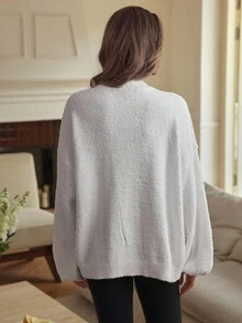 Louniche Cárdigan casual de mujer de cuello en V suelto con forro polar por un solo lado, suave y cómodo, para otoño/invierno - Blanco - Ver 2