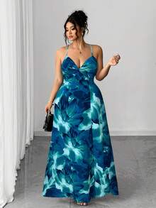 Elenzga Thiết kế thắt eo xoắn họa tiết hoa mới cỡ lớn dành cho nữ, có đường xẻ gấu, thích hợp cho kỳ nghỉ và hẹn hò - Nhiều màu - Xem 7