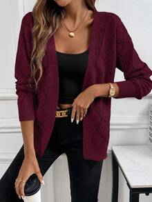 EMERY ROSE Casual Comfortable Hollow Diamond Pattern Cardigan For Women