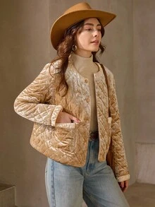 Wildy 女士休闲街头风格天鹅绒夹棉大衣，圣诞节和新年派对装，闪亮天鹅绒夹克，女士秋冬装