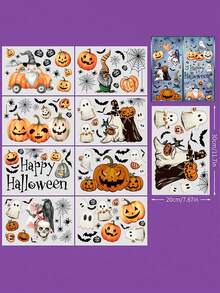 8pcs/1set Halloween Window Clings Vintage Ghost Pumpkin Bat Reusable Window Decals For Halloween Fall Party Supplies Home Glass Decor,Pumpkin Spider Bats Shop Window Clings For Halloween Decorations, Double Side Halloween Window Clings Decorations Removable For Shop Home Decor/Indoor Party Decorations