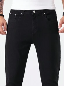 Manfinity Homme 男士时尚休闲修身口袋牛仔裤 - 黑色 - 查看 6