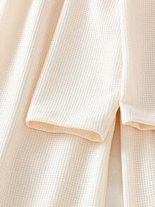 SHEIN 男童宽松舒适休闲华夫格T恤套装，韩版 - 杏色 - 查看 4