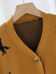 Áo len cardigan dài tay họa tiết ngựa kaki dành cho bé gái tuổi teen, phù hợp cho mùa xuân, mùa thu và mùa đông - Màu Khaki - Xem 3