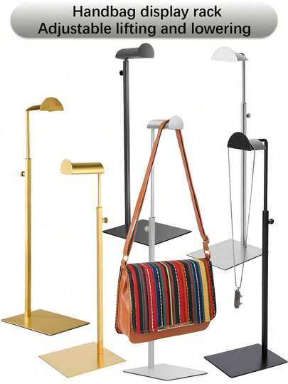 1 ชิ้น แท่นโชว์กระเป๋าถือสวยหรู - แท่นสแตนเลสโลหะปรับความสูงได้ มีสีทอง/ดำ/เงิน; อเนกประสงค์สำหรับกระเป๋าถือ หมวก และเครื่องประดับ เหมาะสำหรับบ้าน บูติก และร้านค้าปลีกเครื่องประดับบนโต๊ะ; ติดตั้งง่าย กันสนิม และทนทาน