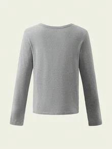 Set de 2 piezas de camiseta de manga larga y camiseta de tirantes de unicolor, suave y cómoda como capa base para niñas - Gris - Ver 2