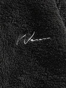 EASEVO 大码男士休闲日常通勤蓬松字母刺绣长袖半拉链连帽运动衫，冬季，秋季